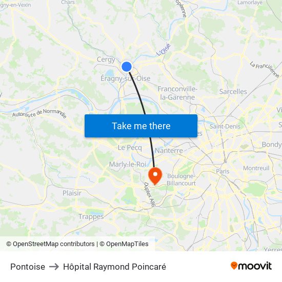 Pontoise to Hôpital Raymond Poincaré map