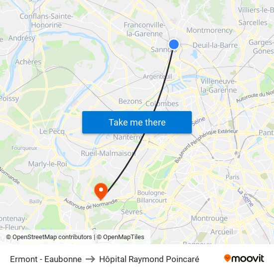 Ermont - Eaubonne to Hôpital Raymond Poincaré map