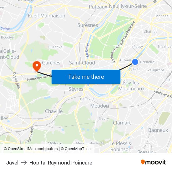 Javel to Hôpital Raymond Poincaré map