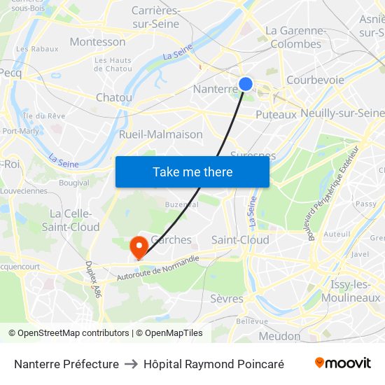 Nanterre Préfecture to Hôpital Raymond Poincaré map