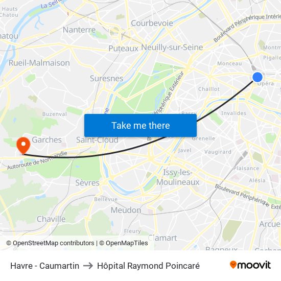 Havre - Caumartin to Hôpital Raymond Poincaré map