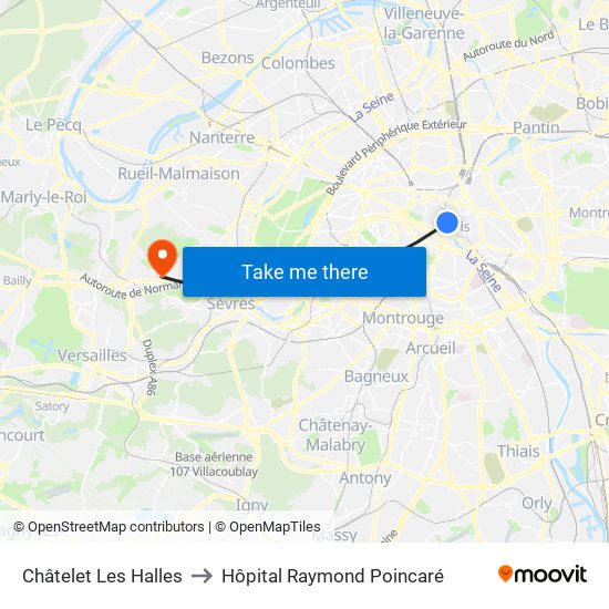 Châtelet Les Halles to Hôpital Raymond Poincaré map