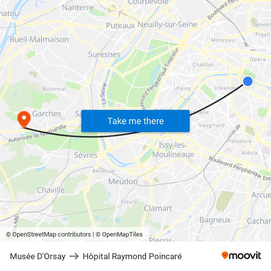 Musée D'Orsay to Hôpital Raymond Poincaré map