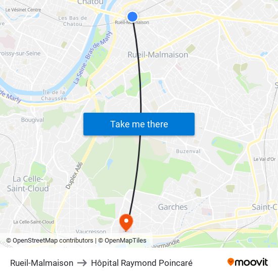 Rueil-Malmaison to Hôpital Raymond Poincaré map