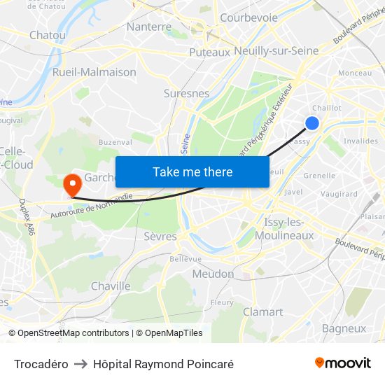 Trocadéro to Hôpital Raymond Poincaré map