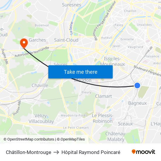 Châtillon-Montrouge to Hôpital Raymond Poincaré map