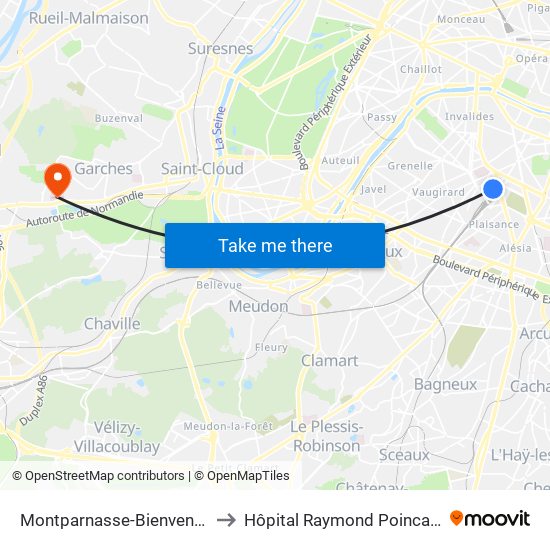 Montparnasse-Bienvenue to Hôpital Raymond Poincaré map
