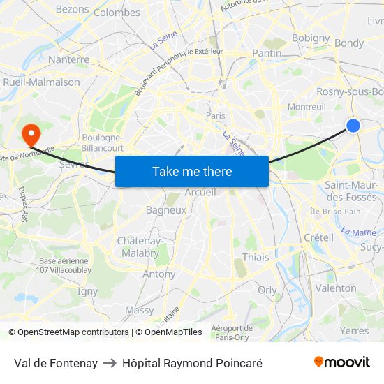 Val de Fontenay to Hôpital Raymond Poincaré map