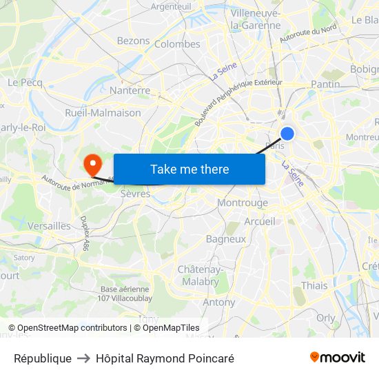 République to Hôpital Raymond Poincaré map