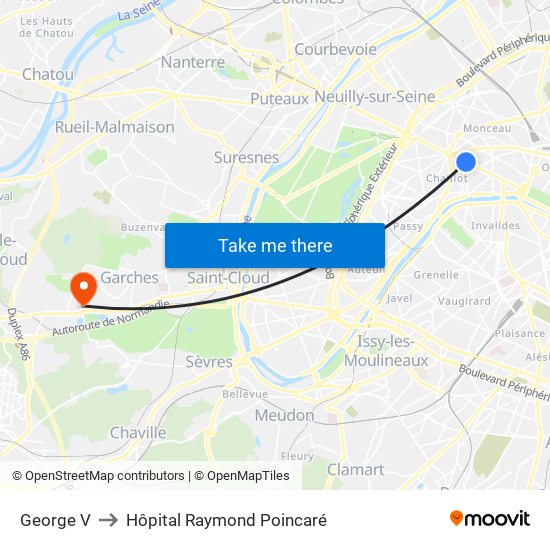 George V to Hôpital Raymond Poincaré map