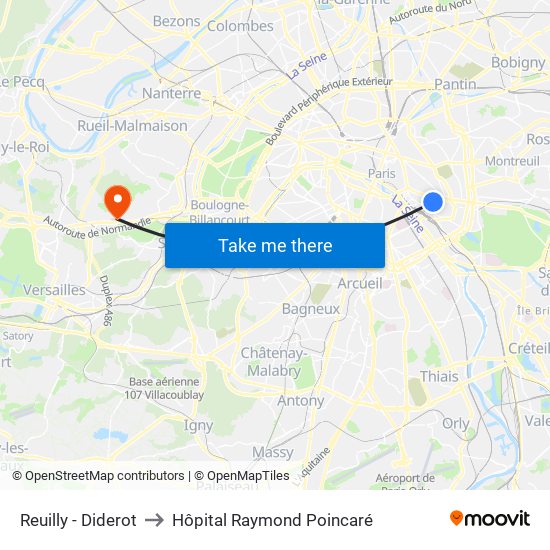 Reuilly - Diderot to Hôpital Raymond Poincaré map