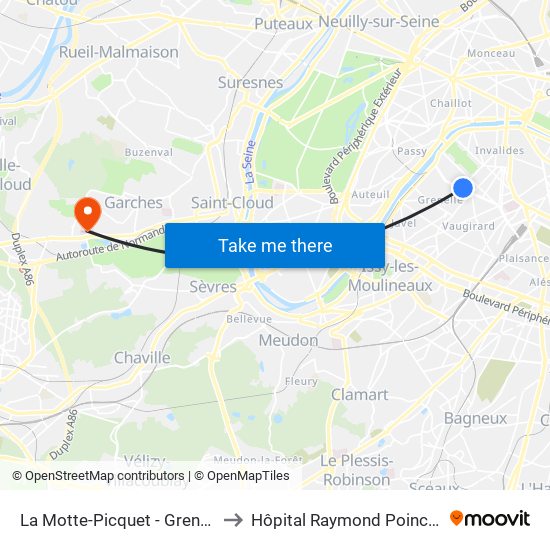 La Motte-Picquet - Grenelle to Hôpital Raymond Poincaré map