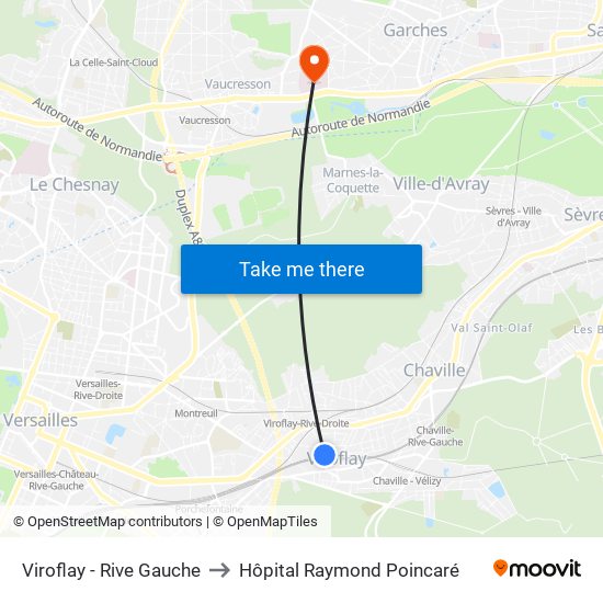 Viroflay - Rive Gauche to Hôpital Raymond Poincaré map