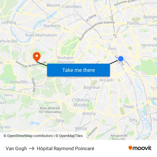 Van Gogh to Hôpital Raymond Poincaré map