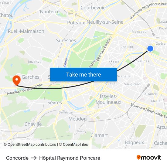 Concorde to Hôpital Raymond Poincaré map