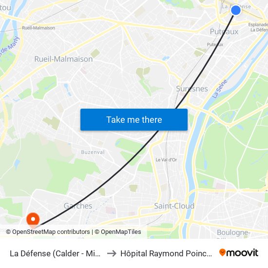 La Défense (Calder - Miro) to Hôpital Raymond Poincaré map