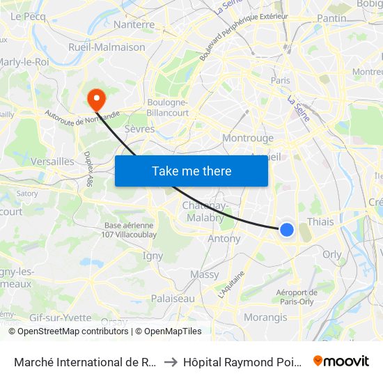 Marché International de Rungis to Hôpital Raymond Poincaré map