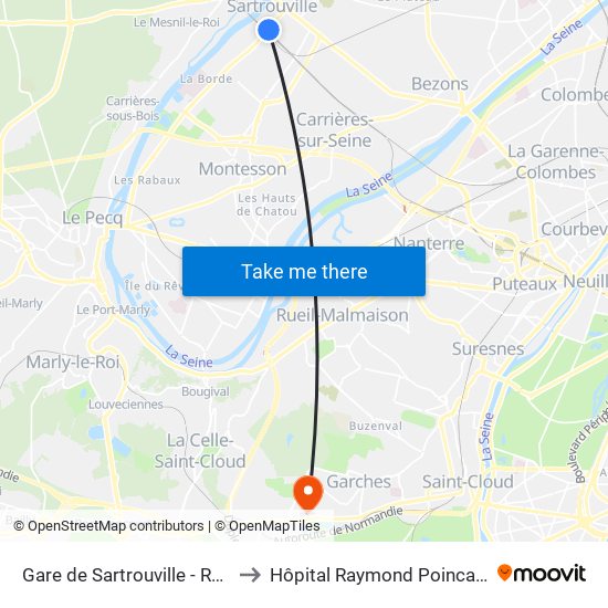 Gare de Sartrouville - RER to Hôpital Raymond Poincaré map