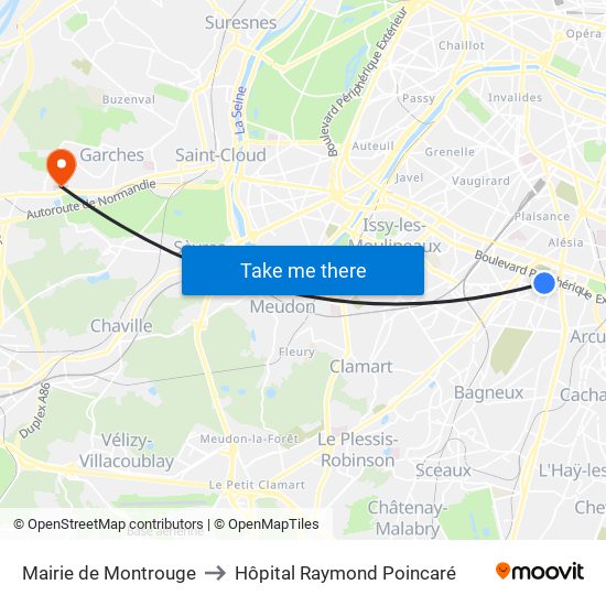 Mairie de Montrouge to Hôpital Raymond Poincaré map