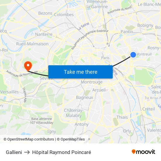 Gallieni to Hôpital Raymond Poincaré map