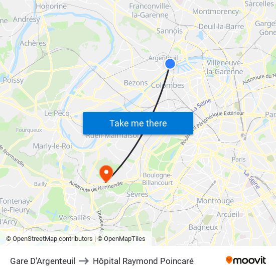 Gare D'Argenteuil to Hôpital Raymond Poincaré map