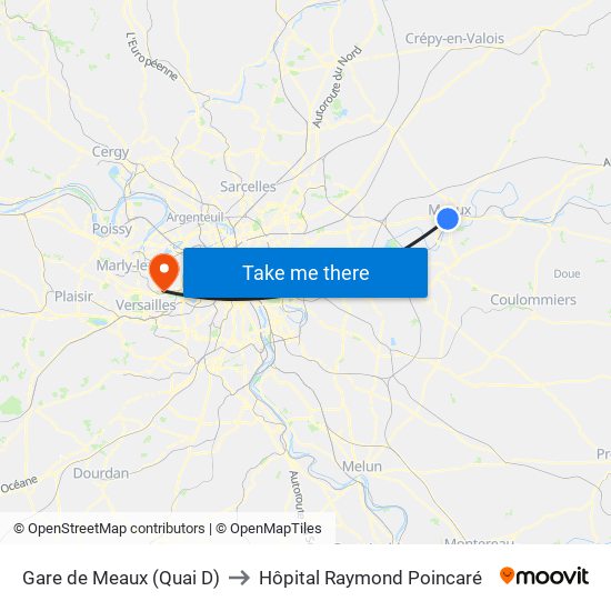 Gare de Meaux (Quai D) to Hôpital Raymond Poincaré map