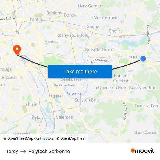 Torcy to Polytech Sorbonne map