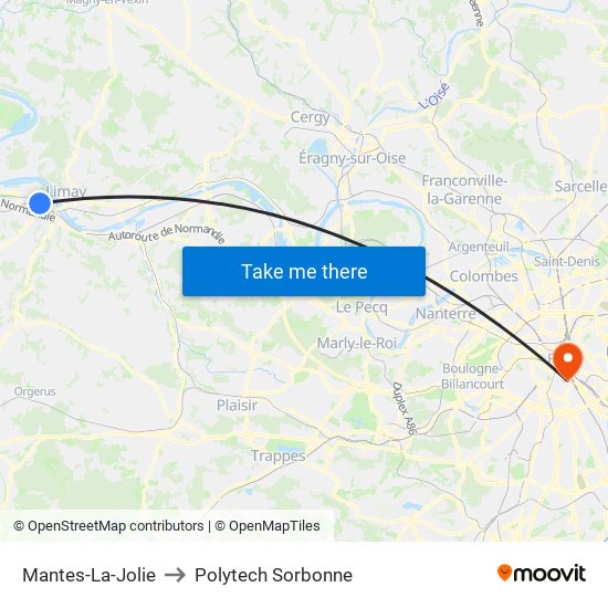 Mantes-La-Jolie to Polytech Sorbonne map