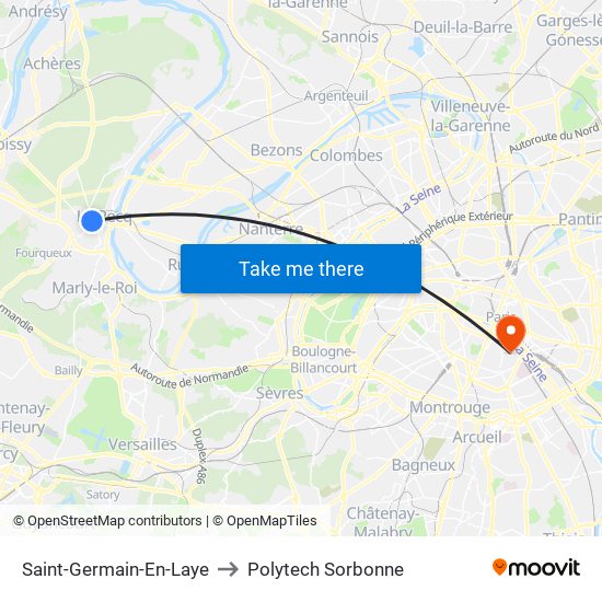 Saint-Germain-En-Laye to Polytech Sorbonne map
