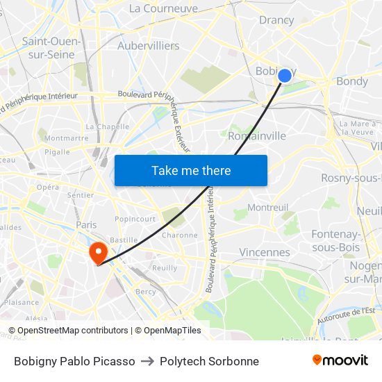 Bobigny Pablo Picasso to Polytech Sorbonne map