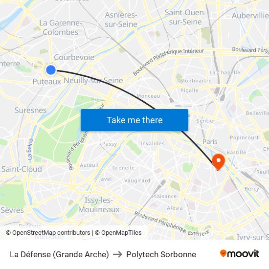 La Défense (Grande Arche) to Polytech Sorbonne map