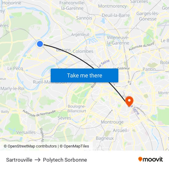 Sartrouville to Polytech Sorbonne map