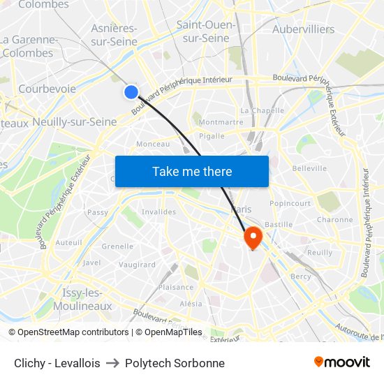 Clichy - Levallois to Polytech Sorbonne map