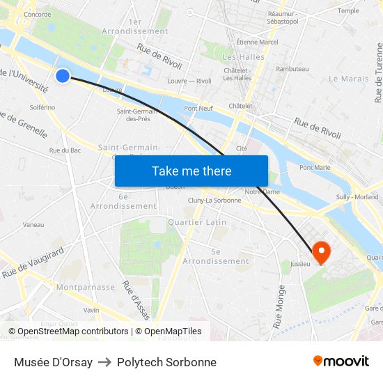 Musée D'Orsay to Polytech Sorbonne map