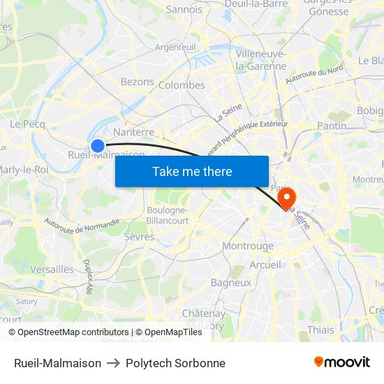 Rueil-Malmaison to Polytech Sorbonne map