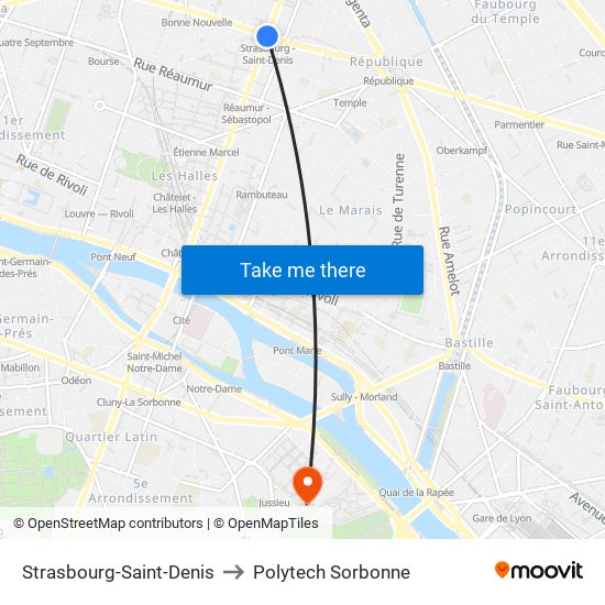 Strasbourg-Saint-Denis to Polytech Sorbonne map