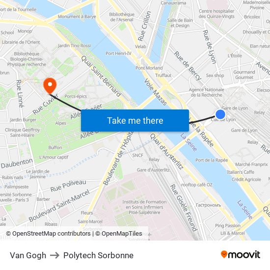 Van Gogh to Polytech Sorbonne map