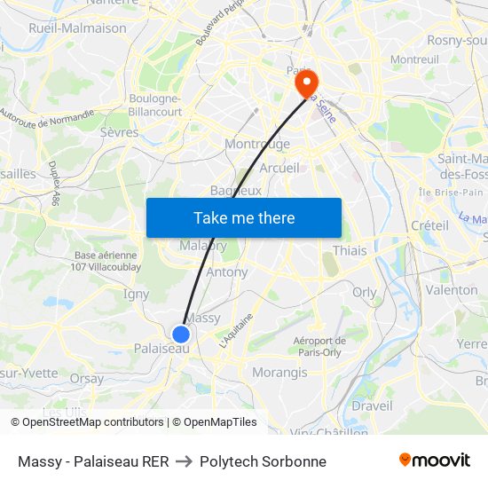 Massy - Palaiseau RER to Polytech Sorbonne map