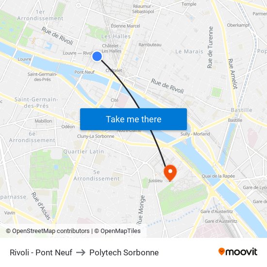 Rivoli - Pont Neuf to Polytech Sorbonne map