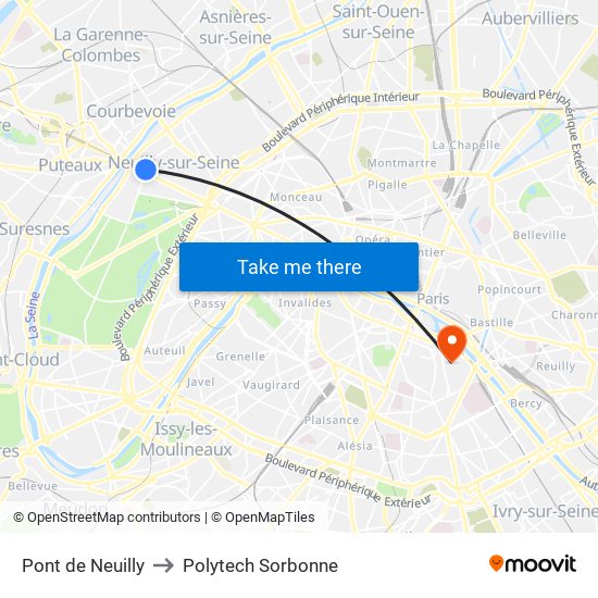 Pont de Neuilly to Polytech Sorbonne map