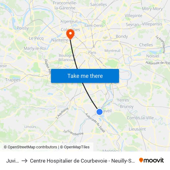 Juvisy to Centre Hospitalier de Courbevoie - Neuilly-Sur-Seine map