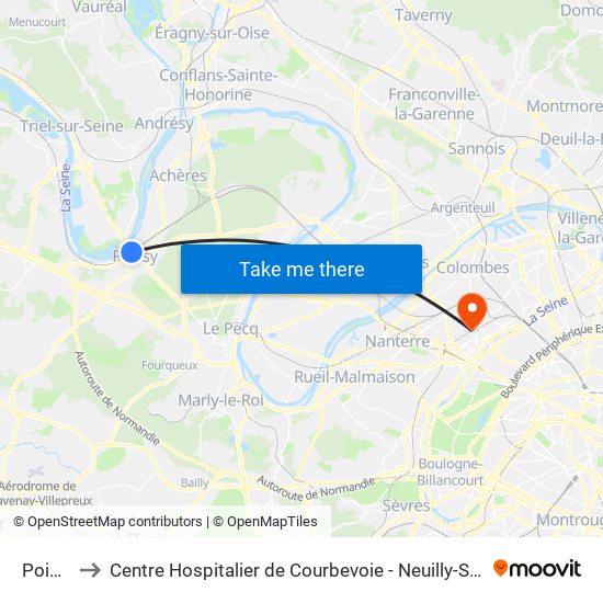 Poissy to Centre Hospitalier de Courbevoie - Neuilly-Sur-Seine map