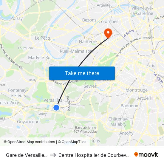 Gare de Versailles - Chantiers to Centre Hospitalier de Courbevoie - Neuilly-Sur-Seine map