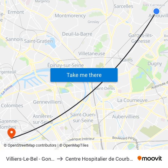 Villiers-Le-Bel - Gonesse - Arnouville to Centre Hospitalier de Courbevoie - Neuilly-Sur-Seine map
