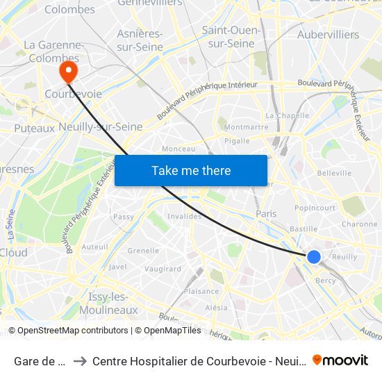 Gare de Lyon to Centre Hospitalier de Courbevoie - Neuilly-Sur-Seine map