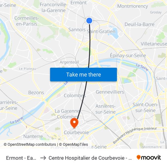 Ermont - Eaubonne to Centre Hospitalier de Courbevoie - Neuilly-Sur-Seine map