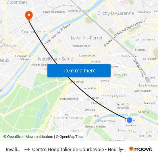 Invalides to Centre Hospitalier de Courbevoie - Neuilly-Sur-Seine map