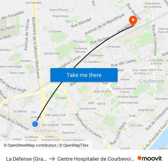 La Défense (Grande Arche) to Centre Hospitalier de Courbevoie - Neuilly-Sur-Seine map