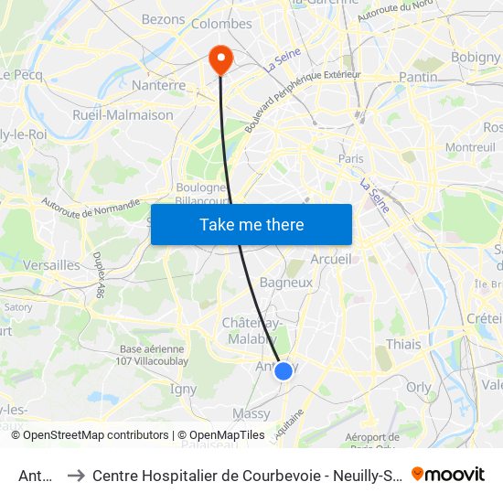 Antony to Centre Hospitalier de Courbevoie - Neuilly-Sur-Seine map