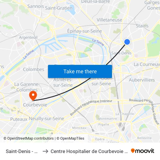 Saint-Denis - Université to Centre Hospitalier de Courbevoie - Neuilly-Sur-Seine map